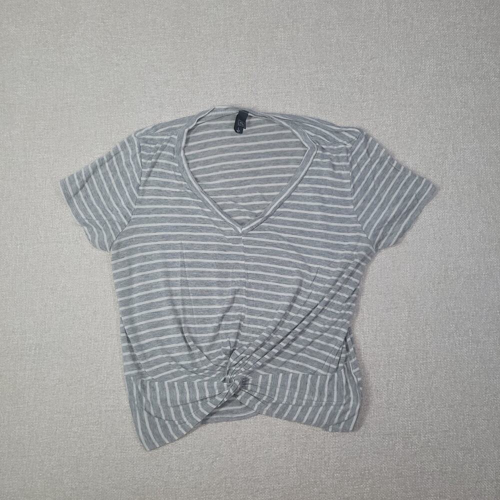 Alya Gray & White Striped V-Neck Twist-Hem Tee